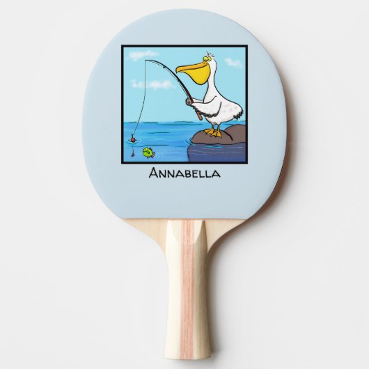 魚釣りおもしろいペリカン漫画 卓球ラケット (正面)