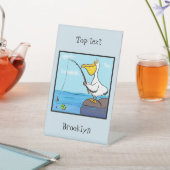 魚釣りおもしろいペリカン漫画 台座サイン (インサイチュ)