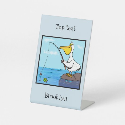 魚釣りおもしろいペリカン漫画 台座サイン (正面)