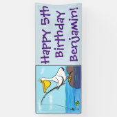 魚釣りおもしろいペリカン漫画 横断幕 (縦)