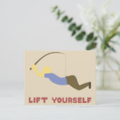 魚釣りおもしろいポールで身を持ち続ける人 ポストカード (スタンド正面)