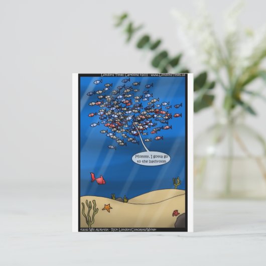 魚釣りおもしろい休暇ギフトティーカード等 ポストカード (スタンド正面)