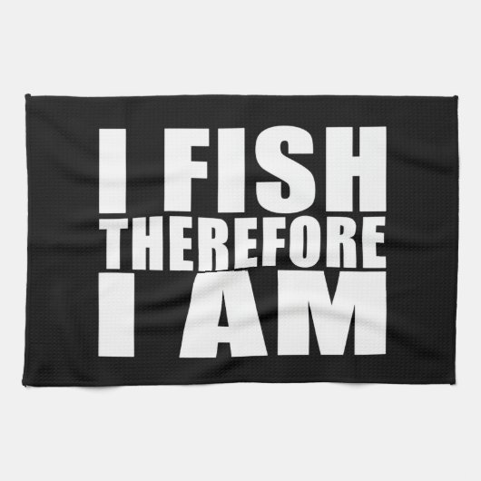 魚釣りおもしろい引用文のジョーク私は魚だから私は キッチンタオル (横)