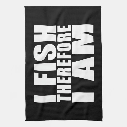 魚釣りおもしろい引用文のジョーク私は魚だから私は キッチンタオル (縦)