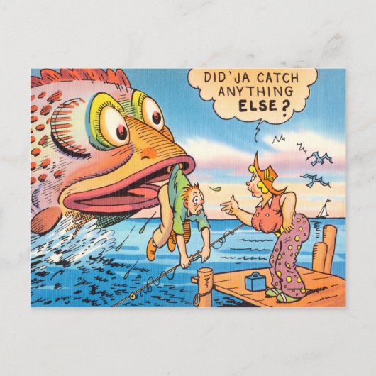 魚釣りおもしろい漁師はがき魚漫画 ポストカード (正面)