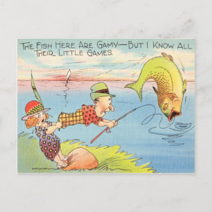 魚釣りおもしろい漁師はがき魚漫画 ポストカード