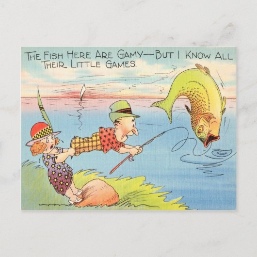 魚釣りおもしろい漁師はがき魚漫画 ポストカード (正面)