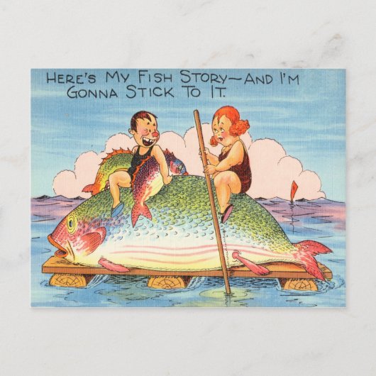 魚釣りおもしろい漁師はがき魚漫画 ポストカード (正面)
