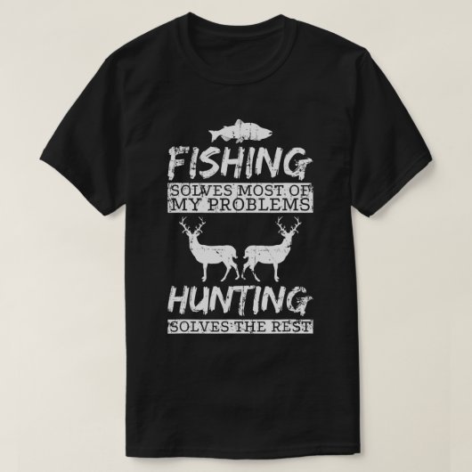 魚釣りおもしろい狩り問題を解決する魚の鹿の大きい Tシャツ (デザイン正面)