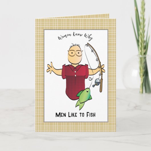 魚釣りおもしろい男性マンガ誕生日 カード (正面)
