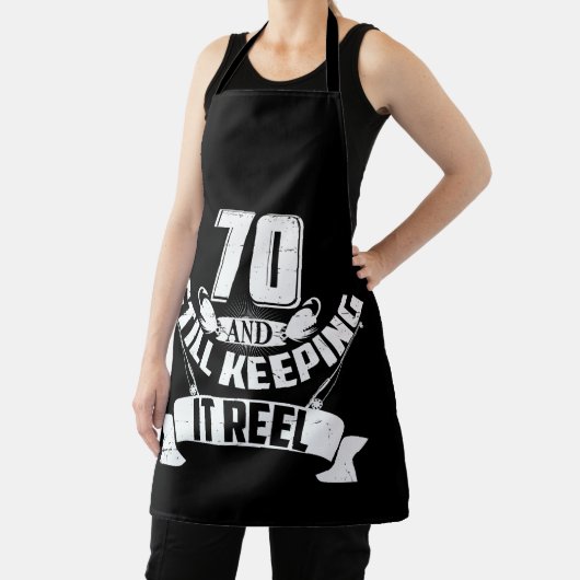 魚釣りおもしろい70位の誕生日贈与漁師70年 エプロン (インサイチュ)