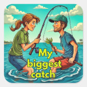 魚釣りおもしろい スクエアシール (正面)
