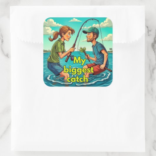 魚釣りおもしろい スクエアシール (バッグ)