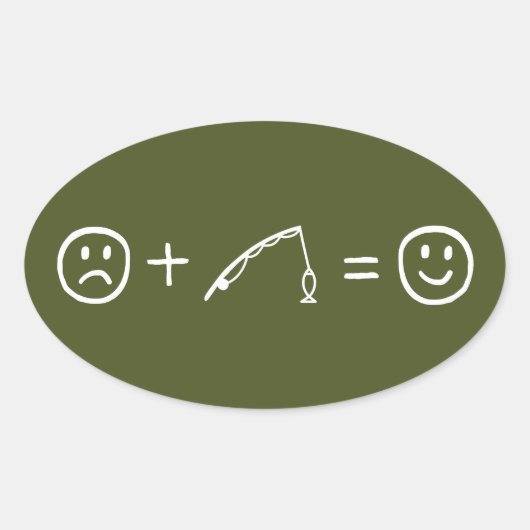 魚釣りが幸せになる 楕円形シール (正面)