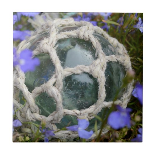 魚釣りが花の間に浮く タイル (正面)