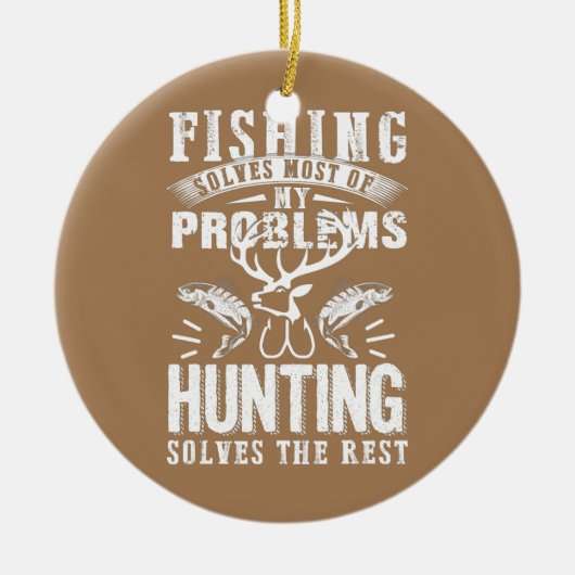 魚釣りとおもしろい狩りギフトクリスマスユーモア セラミックオーナメント (正面)