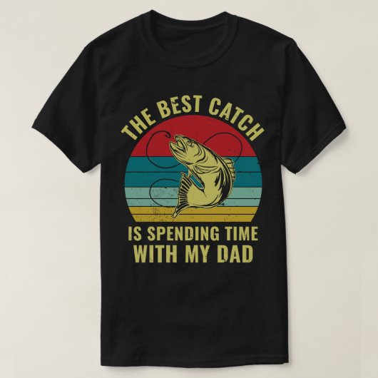魚釣りとパパの父の息子の娘マッチング Tシャツ (デザイン正面)