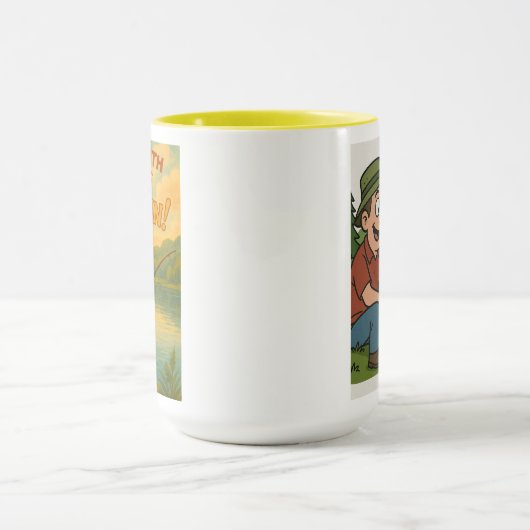 魚釣りとパパはリールおもしろい! マグカップ (中央)