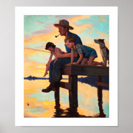 魚釣りとパパヴィンテージアートプリント ポスター