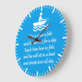 魚釣りとビール – 皮肉な禅フレーズ ラージ壁時計 (傾斜)