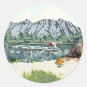 魚釣りとブッシュ飛行機 ラウンドシール (正面)