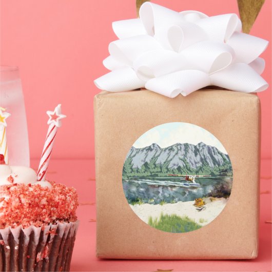 魚釣りとブッシュ飛行機 ラウンドシール (パーティー)