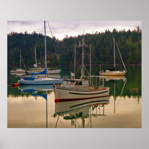 魚釣りと帆船 – ファインアートプリント ポスター