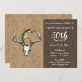 魚釣りと狩りをテーマにした50誕生日 招待状 (正面/裏面)