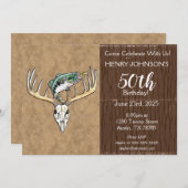 魚釣りと狩りをテーマにした50誕生日 招待状 (正面/裏面)