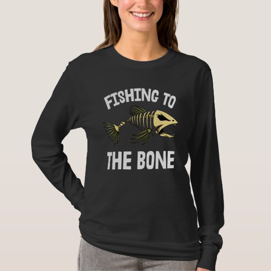 魚釣りと骨骨格魚の骨ティーズ鋭いテート Tシャツ (正面)