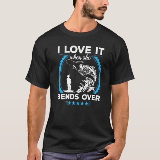 魚釣りに屈む漁師 Tシャツ (正面)