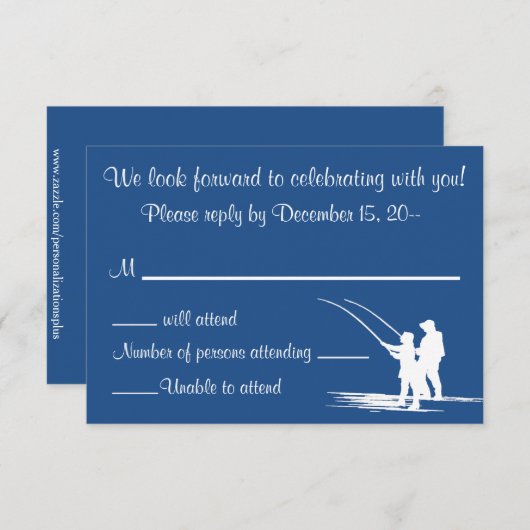 魚釣りのカップルの結婚式招待状の応答RSVPカード 出欠カード (正面/裏面)