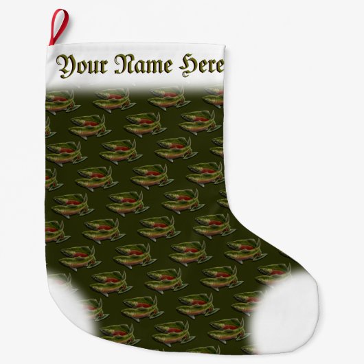 魚釣りのクリスマスのストッキングのカスタムなサーモンピンクのストッキング ラージクリスマスストッキング (正面)