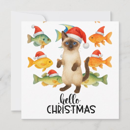 魚釣りのクリスマス猫好き シーズンカード (正面)