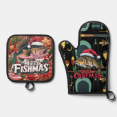 魚釣りのテーマ 鍋つかみ&鍋敷きセット (正面)