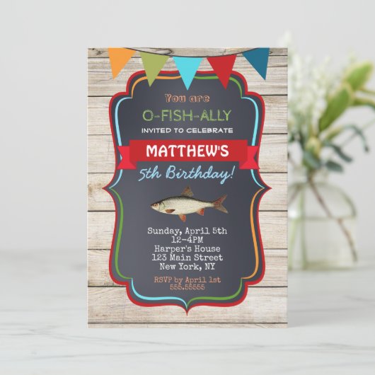 魚釣りのバースデーパーティ招待状 招待状 (スタンド正面)