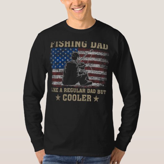 魚釣りのパパ通常のパパが米国クール国旗のように Tシャツ (正面)