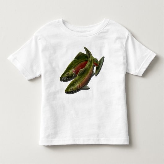 魚釣りのベビーのワイシャツのサーモンピンクの漁師の幼児のワイシャツ トドラーTシャツ (正面)