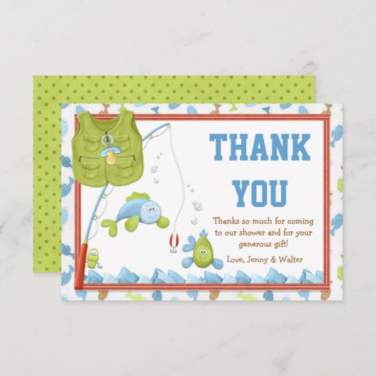 魚釣りのベビーシャワーのサンキューカード サンキューカード (正面/裏面)