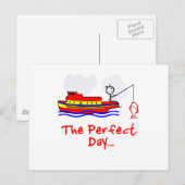 魚釣りの人のボート ポストカード (正面/裏面)