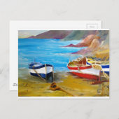 魚釣りの古い列のボート ポストカード (正面/裏面)