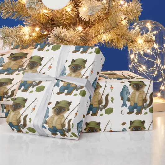 魚釣りの恋人の水色猫好き ラッピングペーパー (クリスマス)