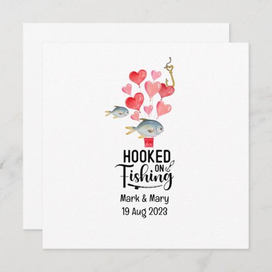 魚釣りの恋人魚釣りの結婚水色に引っ掛かる 招待状 (正面/裏面)