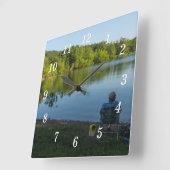 魚釣りの朝の時計 スクエア壁時計 (傾斜)