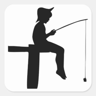 魚釣りの男の子のシルエット スクエアシール