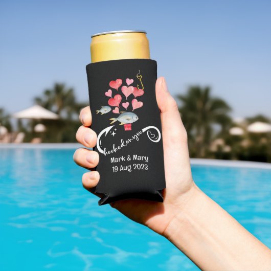 魚釣りの結婚テーマ水の色に引っ掛かる スリム缶クーラー (インサイチュ プール)