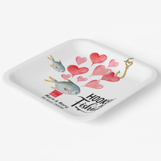 魚釣りの結婚テーマ水の色に引っ掛かる ペーパープレート (傾斜あり)