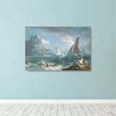 魚釣りの船が嵐の中 キャンバスプリント (インサイチュ (ウッドフロア))