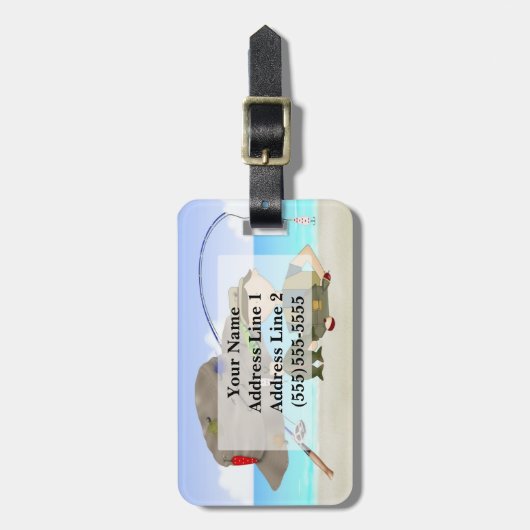 魚釣りの荷物のラベル ラゲッジタグ (正面縦)