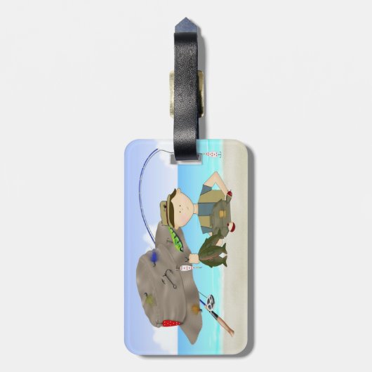 魚釣りの荷物のラベル ラゲッジタグ (裏面縦)